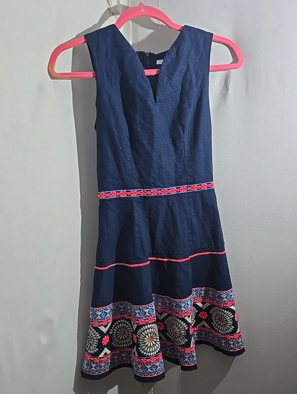 Anthropologie, Shoshanna Navy Dress with  Embroidery